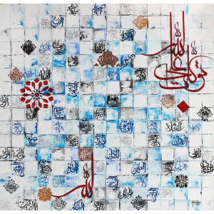 Masooma Rizvi,  40 x 40 Inch, Acrylics Canvas, Calligraphy Painting, AC-MRZ-010